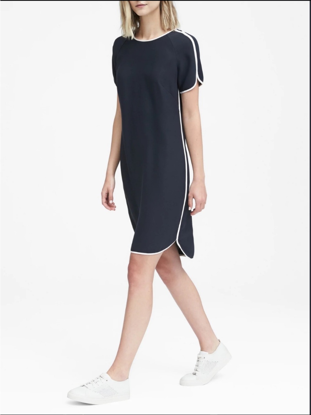 *Banana Republic New Navy Blue w/White Piping Accent Size 6 Shift Mini Dress#PK